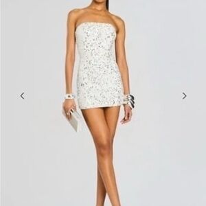 Retrofete Heather Strapless White Sequin Mini Dress